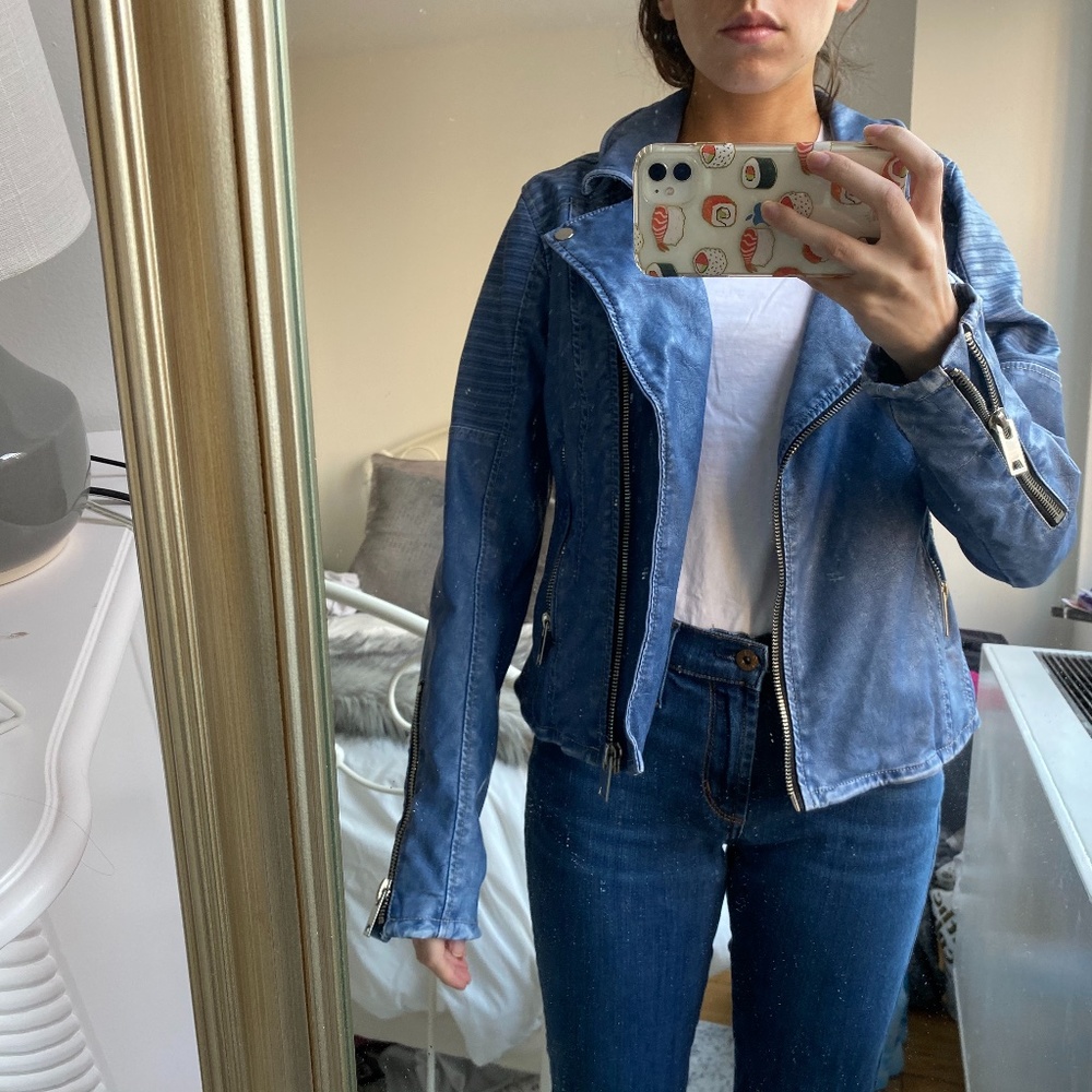 BLANK NYC BLUE FAUX LEATHER JACKET